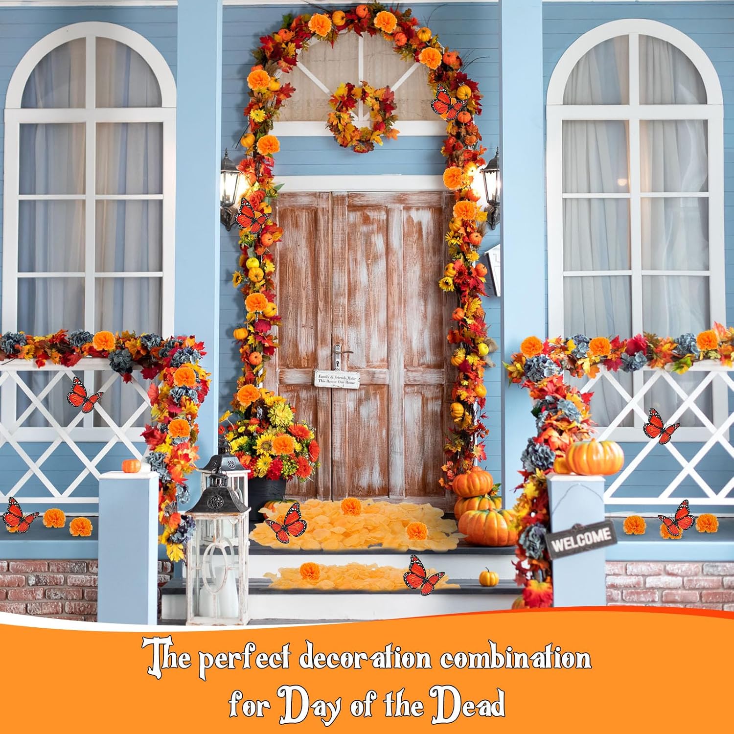 562 Pcs Dia De Los Muertos Decor 50 Marigold Flowers Heads 12 Artificial Butterfly Decorations And 500 Orange Artificial Flower Petals Halloween Day Of The Dead Decor Set For Home Fall Party