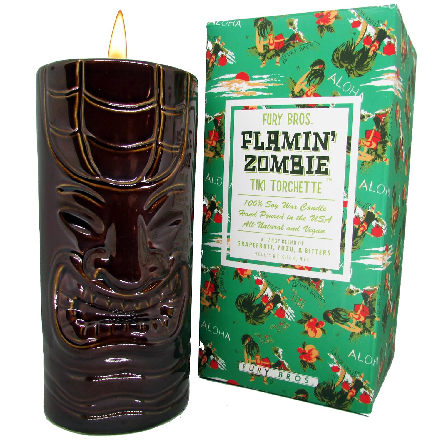 Tiki Torchette Candles From | A 70-Hour Transport To The Tropics | Flamin' Zombie - Grapefruit, Yuzu, And Bitters |Soy Wax, Vegan Friendly | Hand Poured In The Usa, 12 Oz