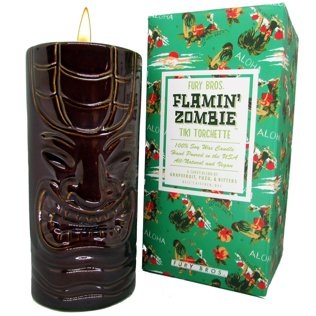 Tiki Torchette Candles From | A 70-Hour Transport To The Tropics | Flamin' Zombie - Grapefruit, Yuzu, And Bitters |Soy Wax, Vegan Friendly | Hand Poured In The Usa, 12 Oz