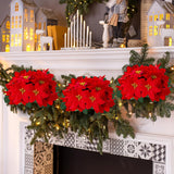 6 Pack Poinsettias Artificial Christmas Flowers Red 5 Heads Velvet Poinsettia Floral Bouquet Winter Holiday Indoor Outdoor Xmas Tree Ornament Porch Home Garden Decoration