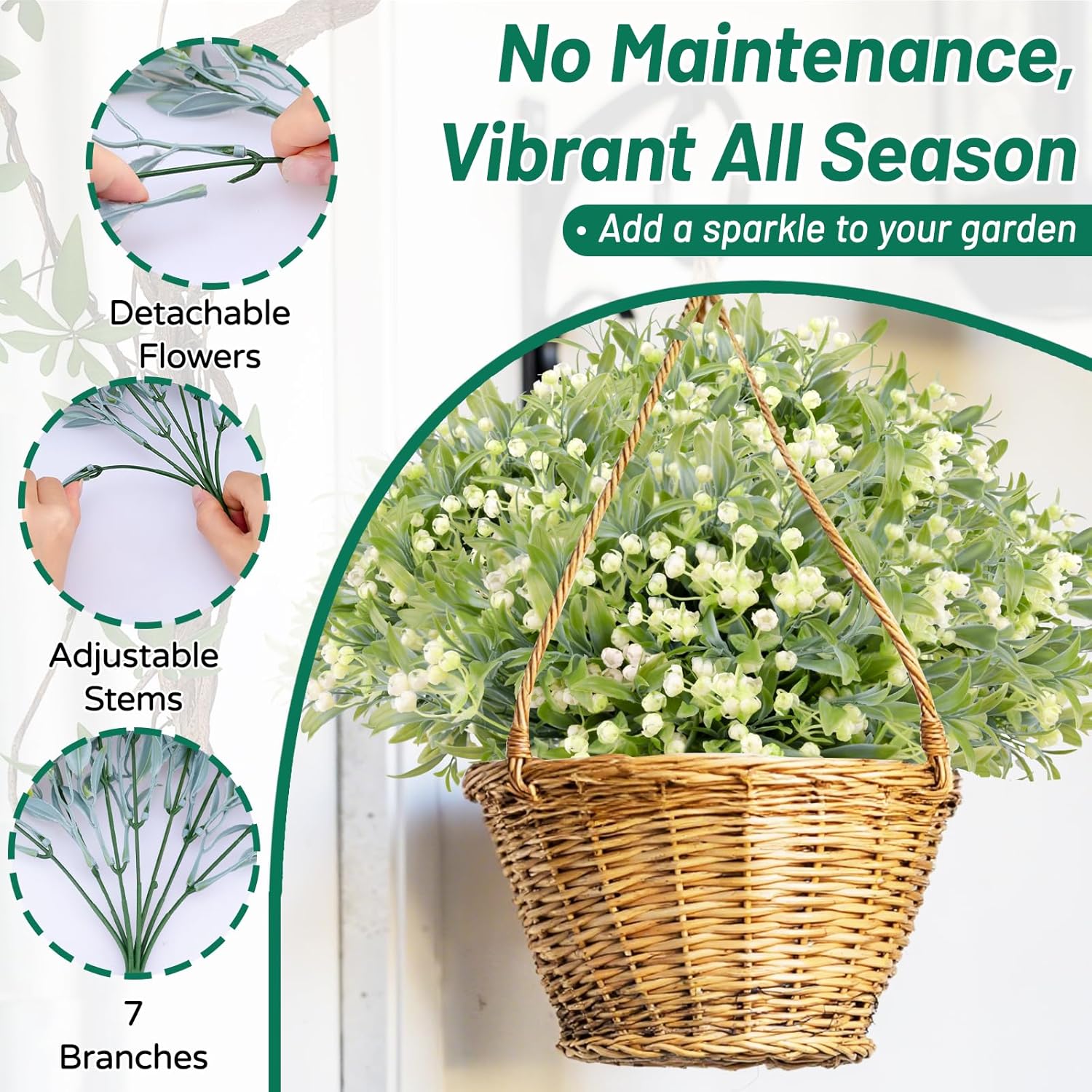 Babys Breath Artificial Flowers - 12 Bundles Uv Resistant Hyper Realistic Faux Plants Gypsophila For Outdoor Porch Planters, Wedding, Garden Decoration (White)