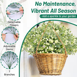 Babys Breath Artificial Flowers - 12 Bundles Uv Resistant Hyper Realistic Faux Plants Gypsophila For Outdoor Porch Planters, Wedding, Garden Decoration (White)