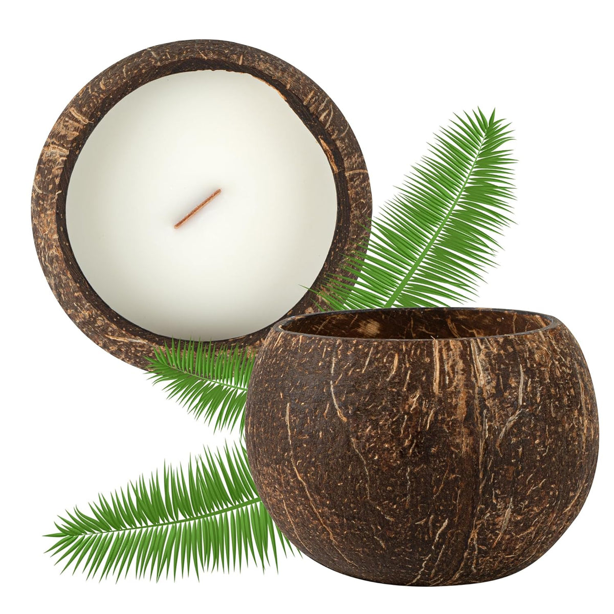 Restaurantware-Coco Casa 3.9 x 2.8 Inch Coconut Shell Candles, 10 Hand Poured Coconut Bowl Candles - Sandalwood And Shea Fragrance, Double Wax Blend, Soy Wax Scented Candle, Wooden Wick