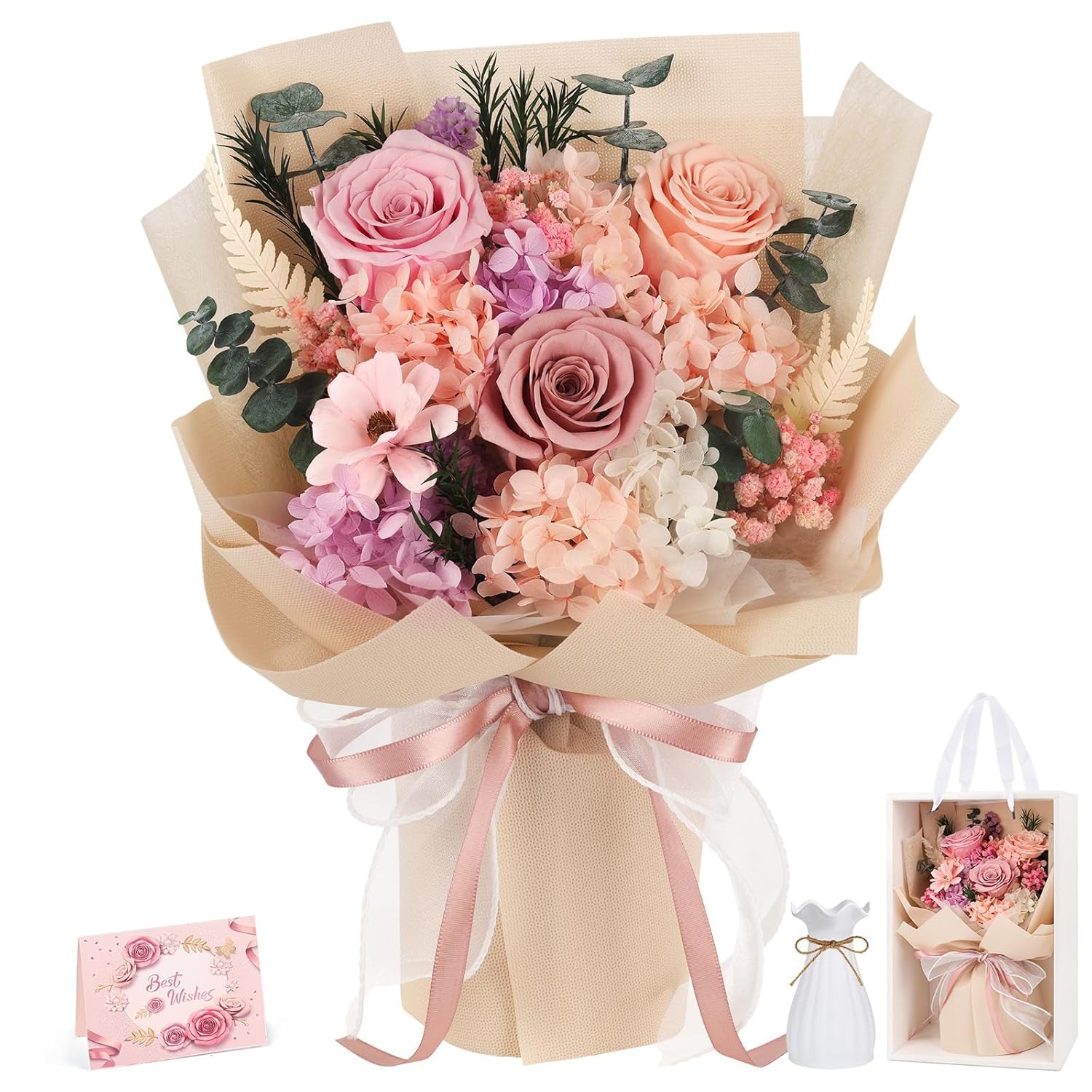 Flowers For Delivery Prime Preserved Flowers Bouquet That Last 3-5 Years Real Forever Roses Bouquet For Mom Mother Women Wife Girlfriend Anniversary Birthday Valentines Day Gifts For Her(Pink)