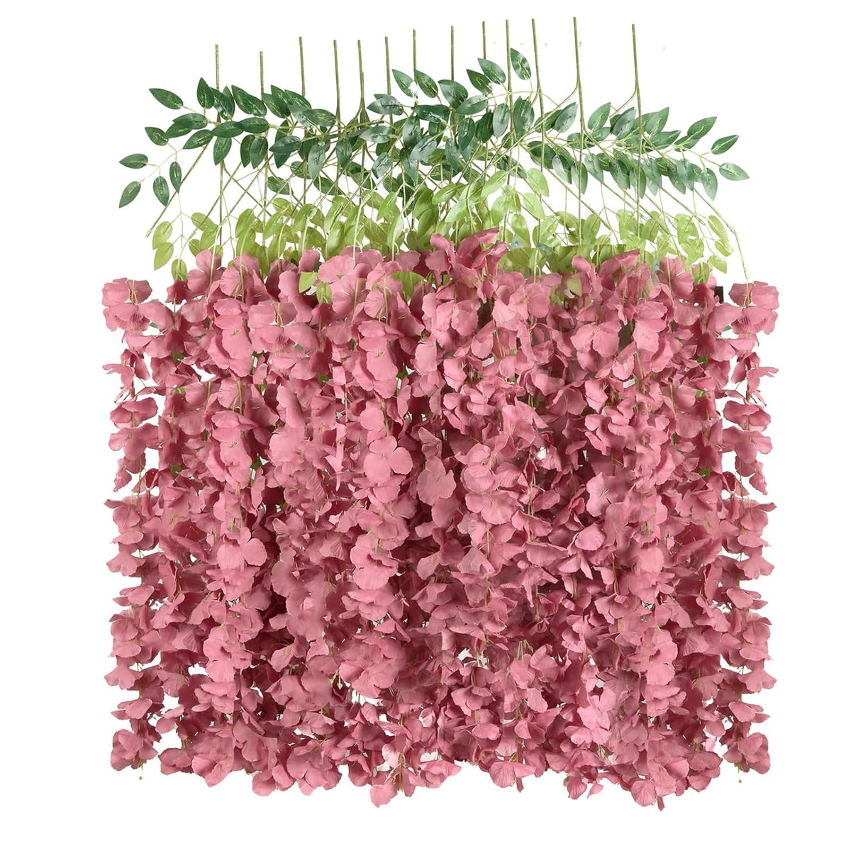 12Pcs Artificial Wisteria Hanging Flowers 3.6Ft Dusty Pink Fake Hanging Flowers Garland Silk Flowers Rattan String Faux Wisteria Vine For Garden Home Wedding Arch Decoration (Dusty Pink)