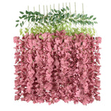 12Pcs Artificial Wisteria Hanging Flowers 3.6Ft Dusty Pink Fake Hanging Flowers Garland Silk Flowers Rattan String Faux Wisteria Vine For Garden Home Wedding Arch Decoration (Dusty Pink)