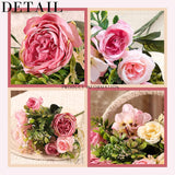 Artificial Flowers, Pink Artificial Peony Small Silk Flowers Fake Peonies Bouquet Rose Flower Arrangement Table Centerpiece For Dining Party Home Decoration(Pink)