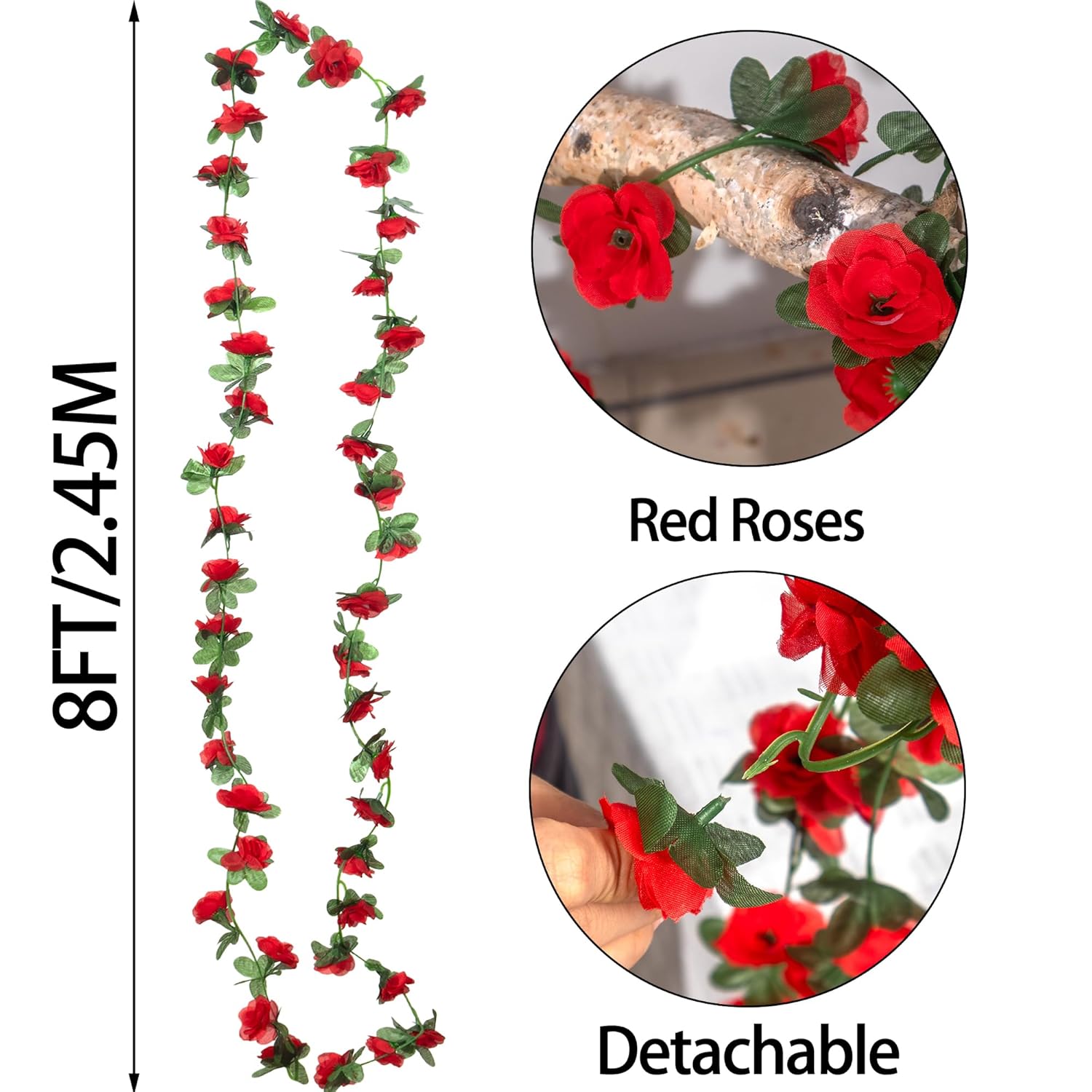 10 Pcs 82 Ft Artificial Red Flower Garland, Fake Hanging Flower Vines Wine Red Rose With Green Leaves, Faux Silk Flower For Backdrop Decoration Tea Party Wedding Birthday Anniversary Bedroom