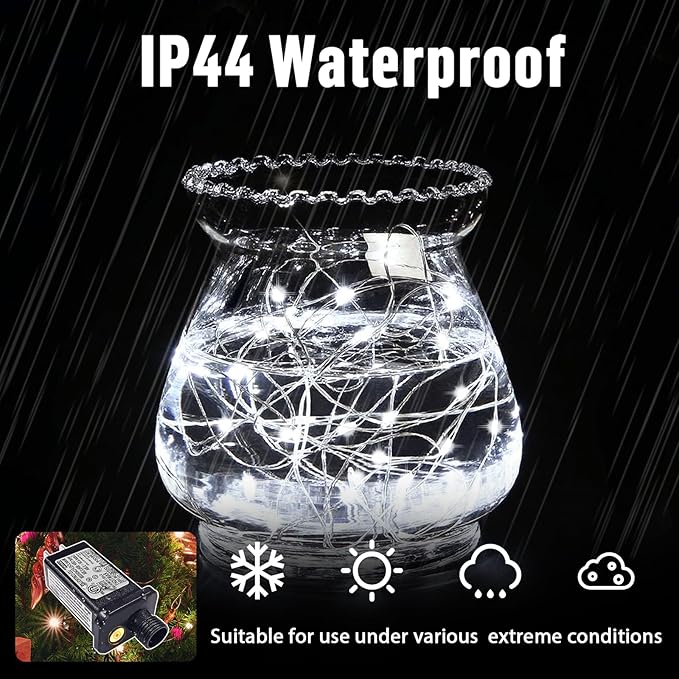 33FT 100 LED White Fairy Lights Plug In Waterproof Twinkle Firefly String Lights for Wedding Christmas Patio Garden Indoor Outdoor Decor