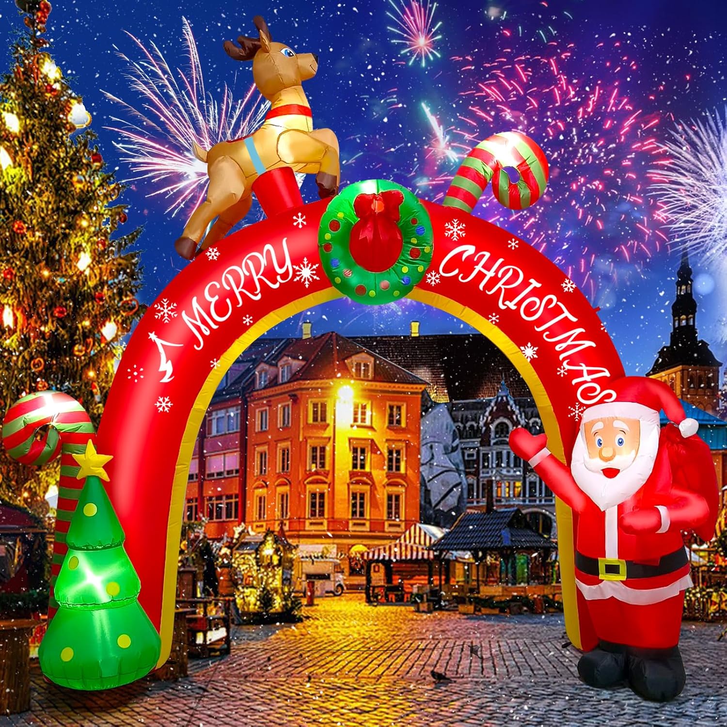 10Ft Christmas Inflatable Decoration With Build-In Leds, Blow Up Yard Santa Claus Decoration Christmas Archway Inflatabl