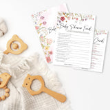 Floral Fill In Baby Shower Game Cards - Baby Shower Feud Game For Boys & Girls - Watercolor Flowers Baby Announcement Gender Reveal Baby Shower Party Activities For New Parents To Be - B10