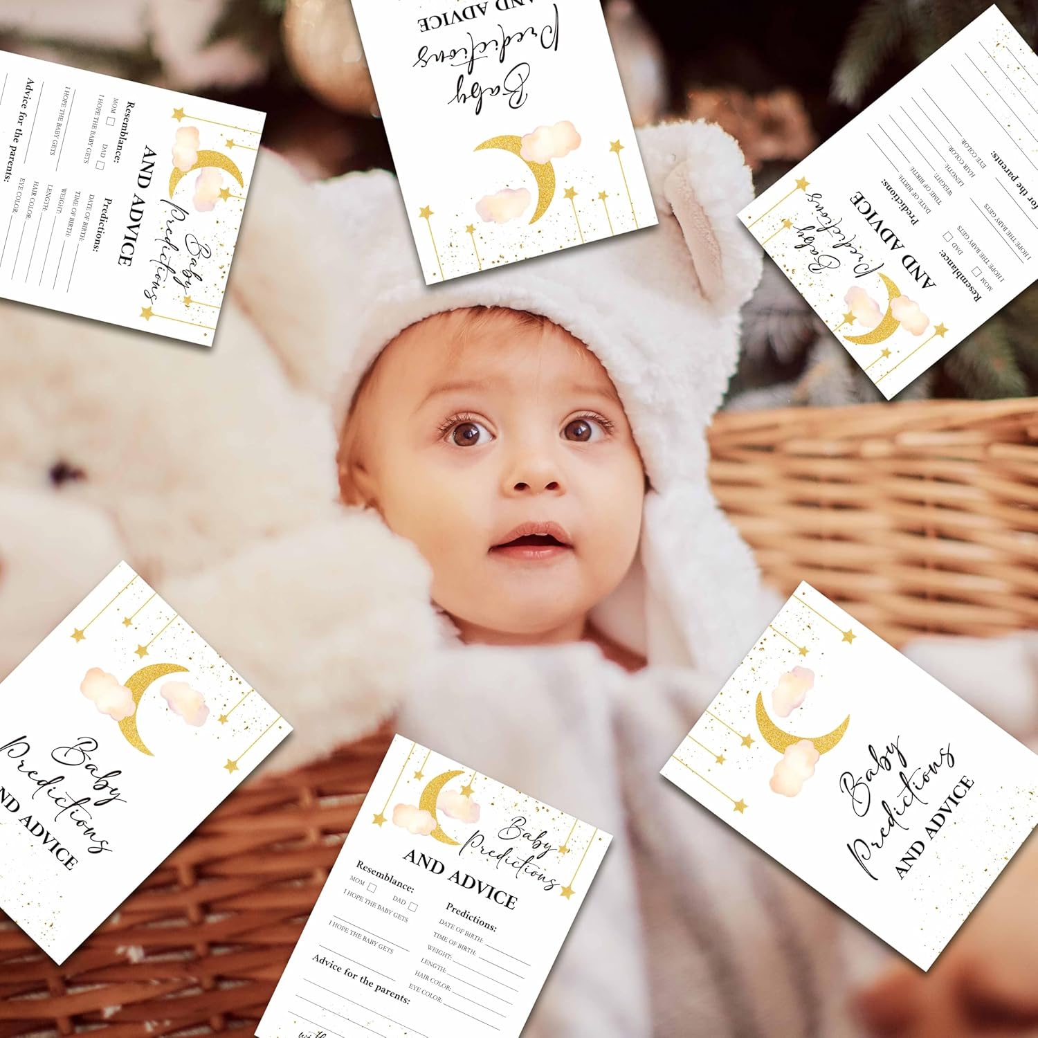 Baby Shower Party Games, Baby Predications And Advice Minimal Baby Shower Game, 25 Moon And Stars Gender Reveal Party Games Cards (5" X 7"), Over The Moon Baby Shower Supplies Decorations -06