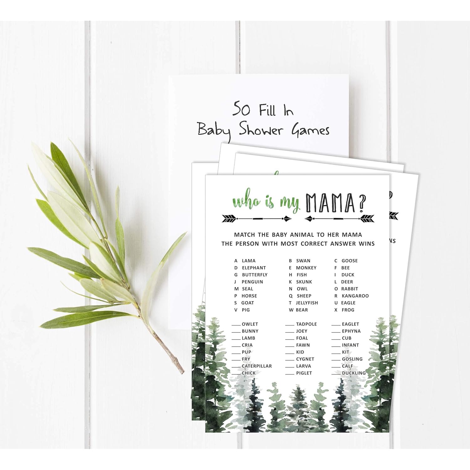 My Mommy Name Activity Cards Greenery Baby Shower 50 Sheets Who Is My Mommy Greatest Adventure Baby Shower Game