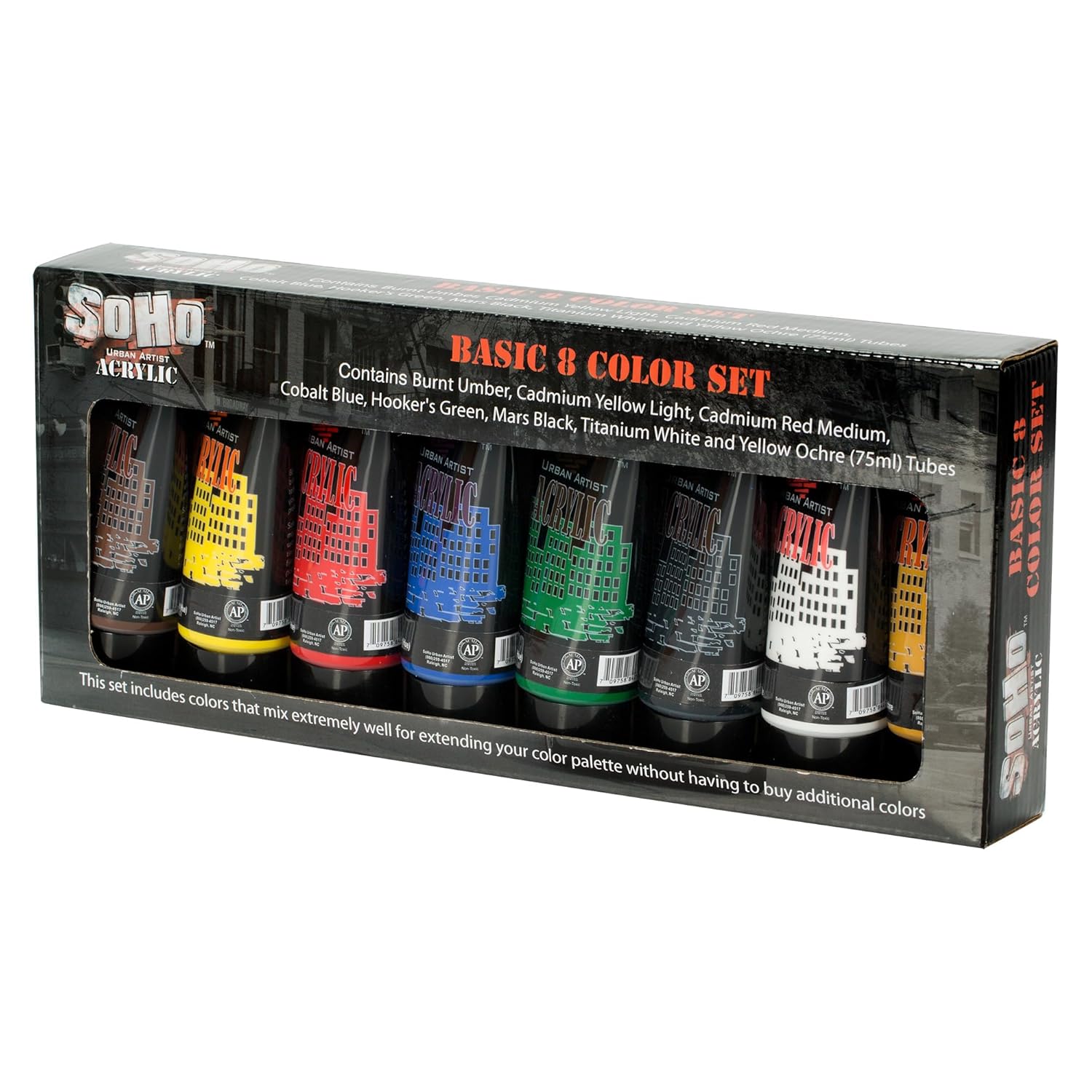 Heavy Body Acrylic Paint - Set Of 8-75Ml - Assorted - Thick, Rich Color, Excellent Coverage, Professional Quality - Artists Acrylic Paint