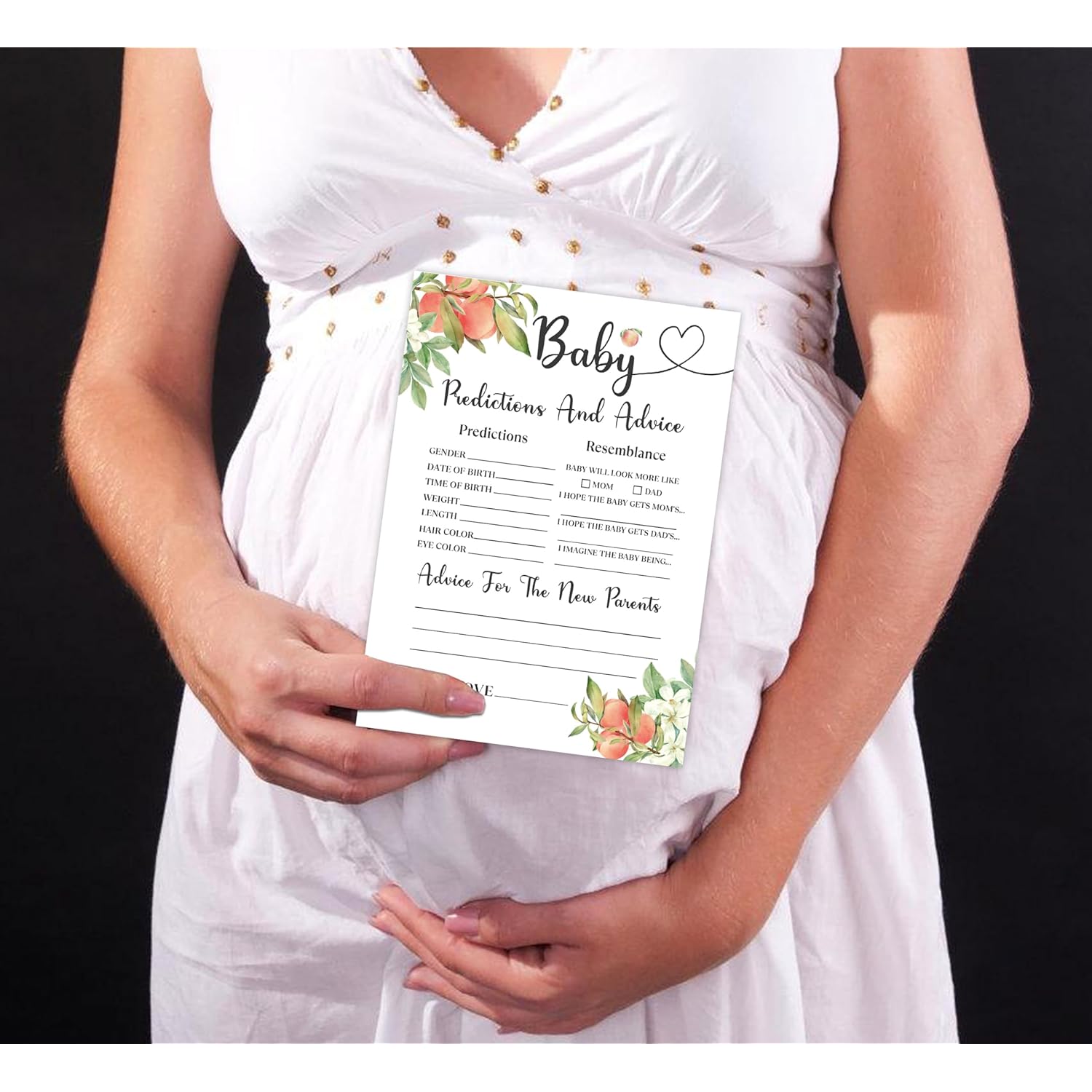 White Floral Peach Baby Predictions And Advice Cards, Baby Shower Game, Pack Of 30 Game Cards, Gender Neutral Boy Or Girl, Fun Baby Game And Activity - Fa36