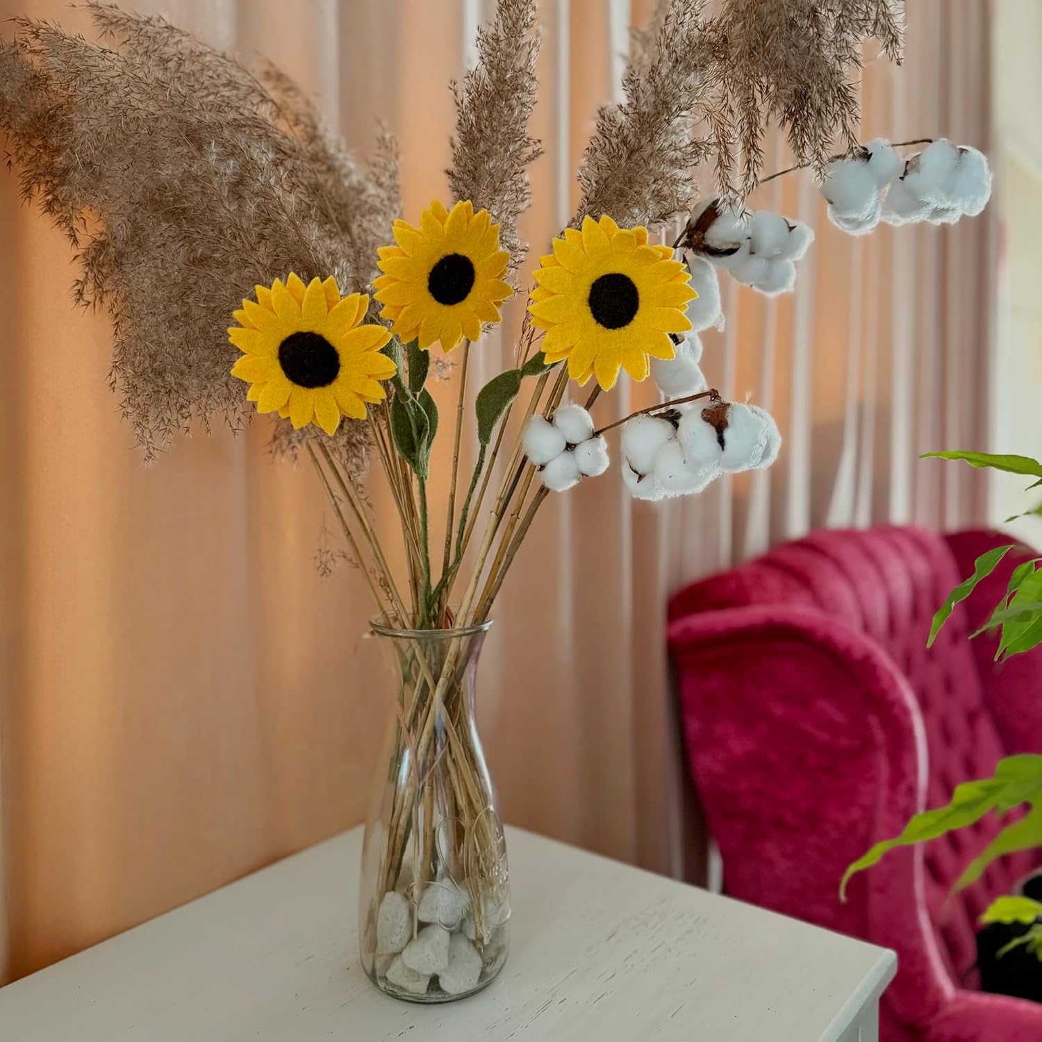 Felt Sunflowers Artificial Bouquet - 3 Pcs | Reusable, Washable And Essential Oil Ready Yellow Artificial Flowers W/Bendable Long Wire Stems |Great Gift Or Home/Event Decorations