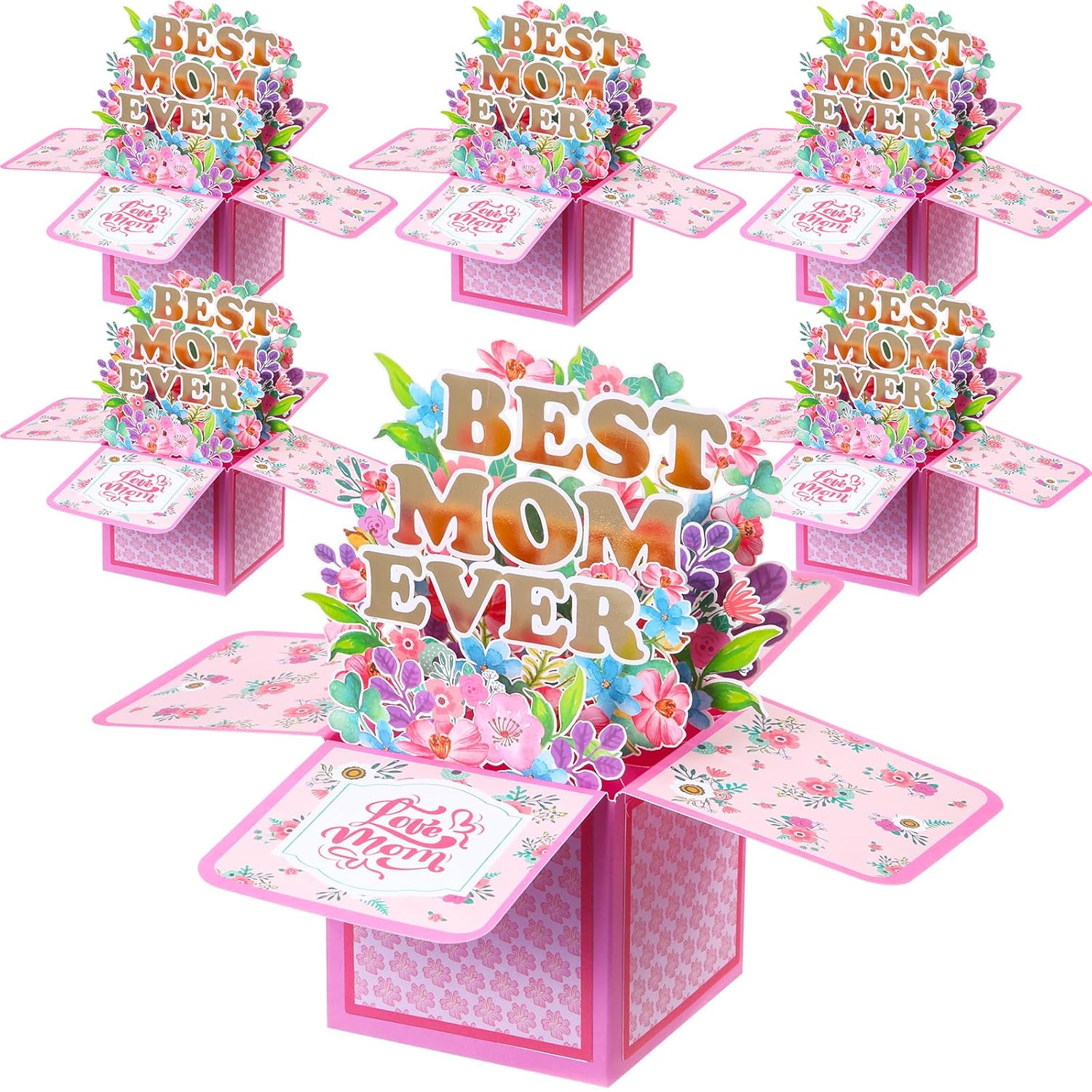 6 Pack Spring Thank You Card Sunflower Pop Up Card Mom Floral Greeting Cards 3D Paper Flowers Bouquet For Mother'S Day Home Women Parents Birthday Wedding Gifts(Flower)