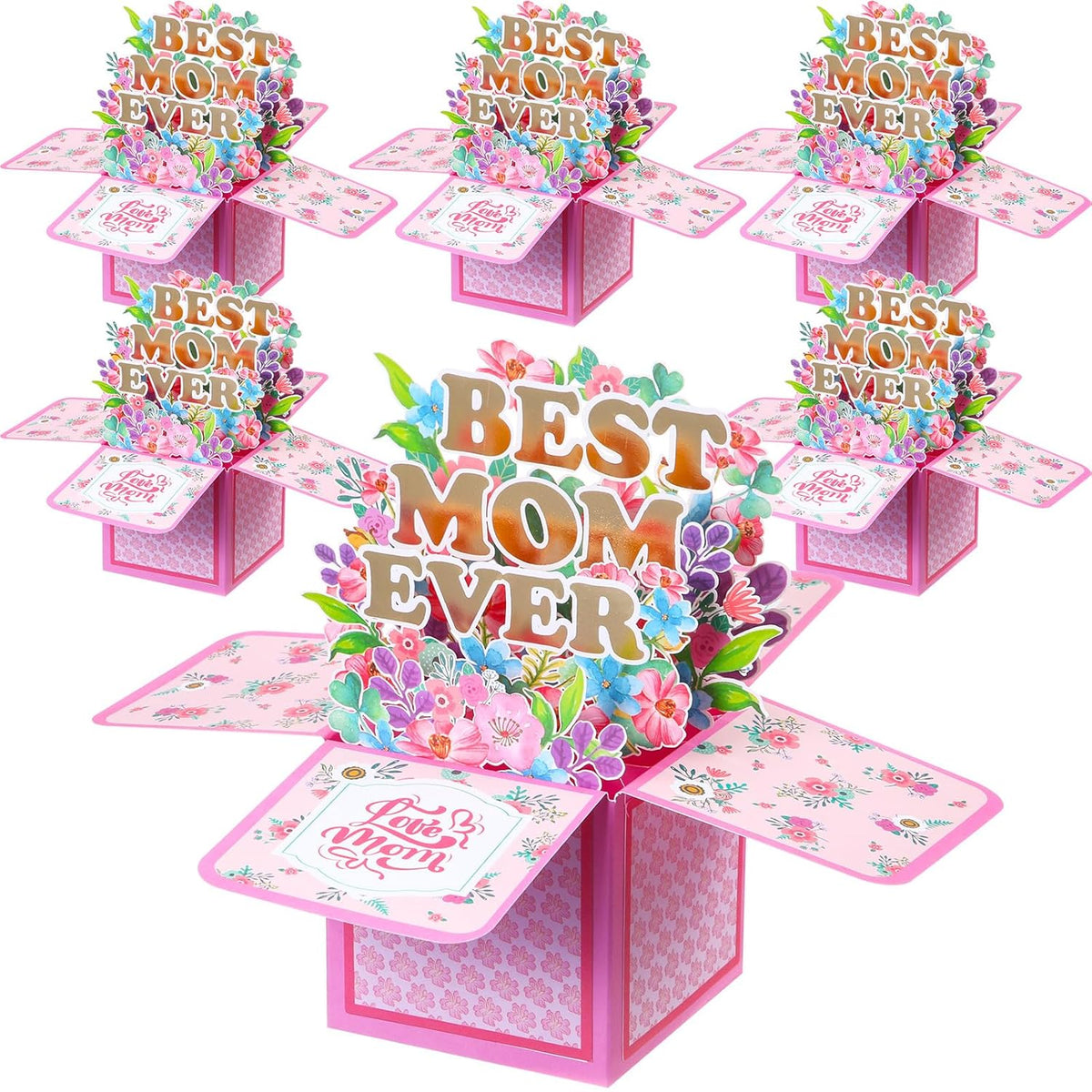 6 Pack Spring Thank You Card Sunflower Pop Up Card Mom Floral Greeting Cards 3D Paper Flowers Bouquet For Mother'S Day Home Women Parents Birthday Wedding Gifts(Flower)