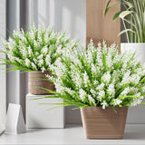 12 Bundles Outdoor Artificial Plants And Flowers, Uv Resistant Faux Monkey Grass With Lavender And Fake Plastic Greenery For Spring Summer Outside Planter Porch Garden Decor, White