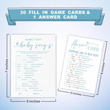 Name That Baby Song Game Set For Baby Shower - Minimalism White & Blue - 30 Double-Sided Fill In Style Game Cards & 1 Answer Card For Gender Reveal, Baby Announcement, Party Favor & Supplies - C04