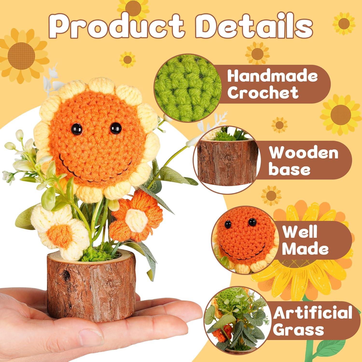 Crochet Sunflower Appreciation Gift Ideas: Emotional Support Artificial Flowers Home Decoration Office Window Decor Handmade Birthday Gifts For Women Teachers