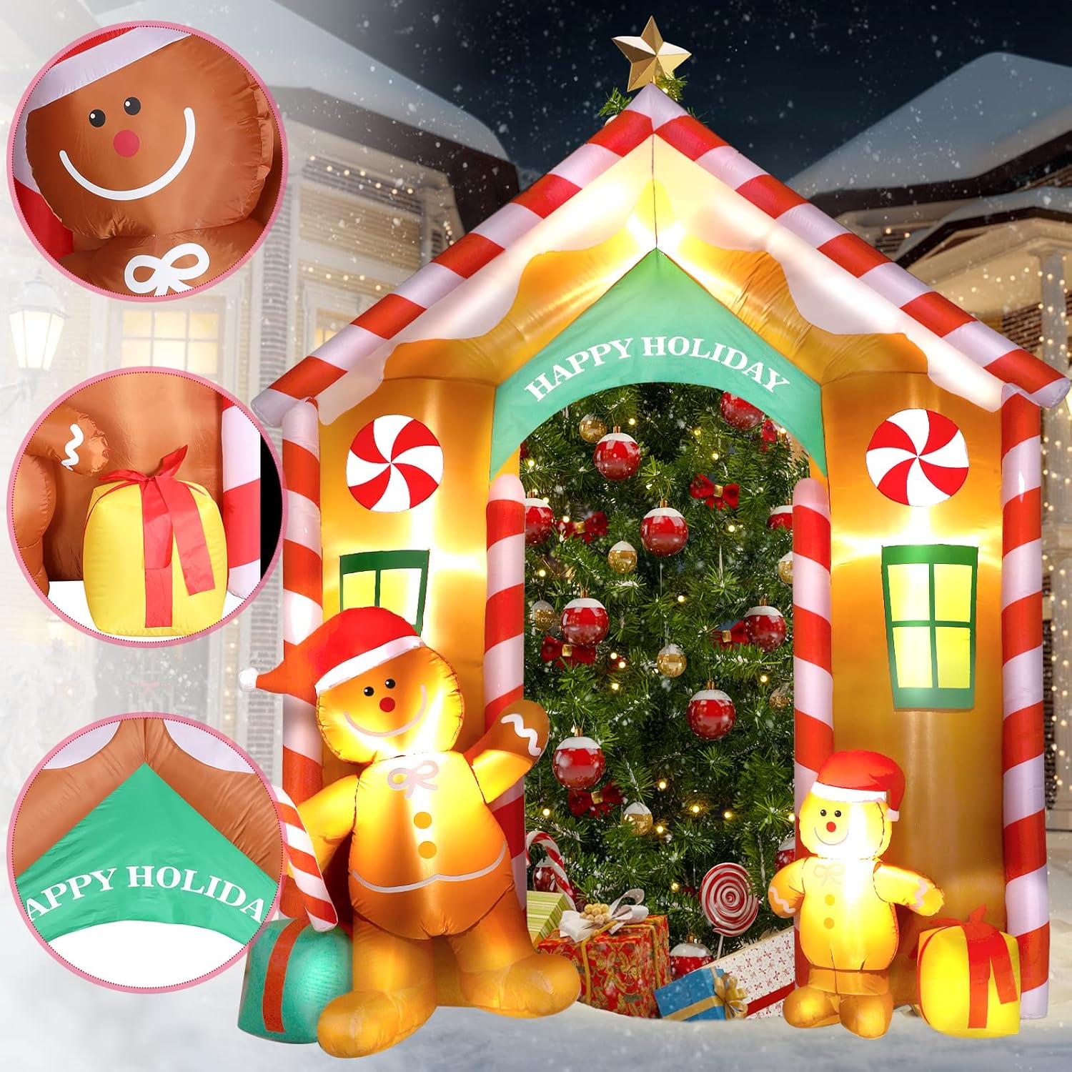 9.97 Ft Inflatable Christmas Arch Outdoor Decoration Blow Up Gingerbread Man Cookie House And Peppermint Decor With Led
