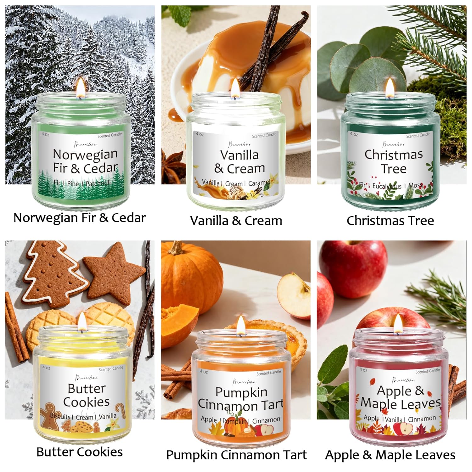 Christmas Candles Scented Candle Set: 6 Pack Christmas Scents Candle Bulk Home Scented - Holiday Candle Gifts For Women And Men - Scents Of Christmas Tree/Spiced Pumpkin/Cookies/Apple/Vanilla/Fir