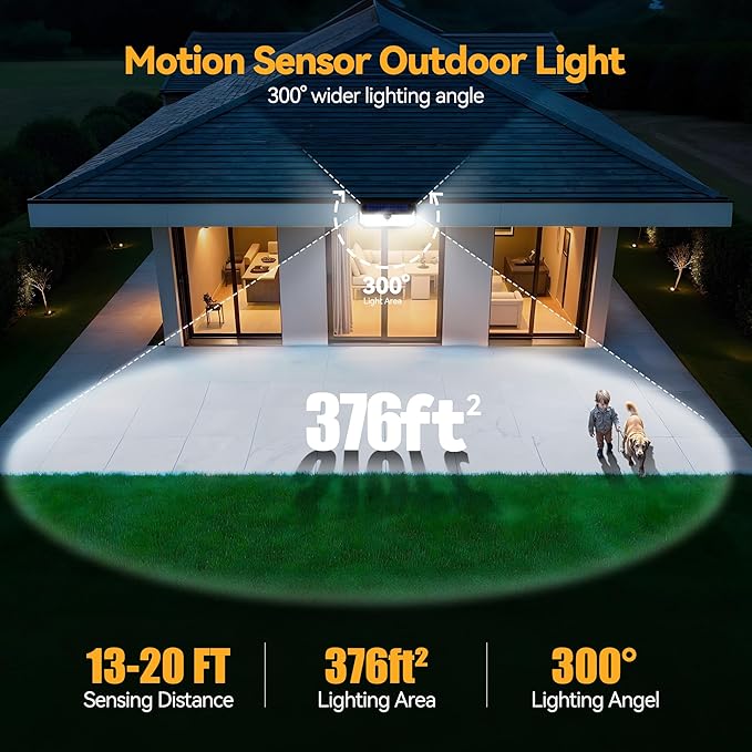 2 Pack 416 LED Solar Flood Lights 4200LM Motion Sensor Outdoor Waterproof Lights