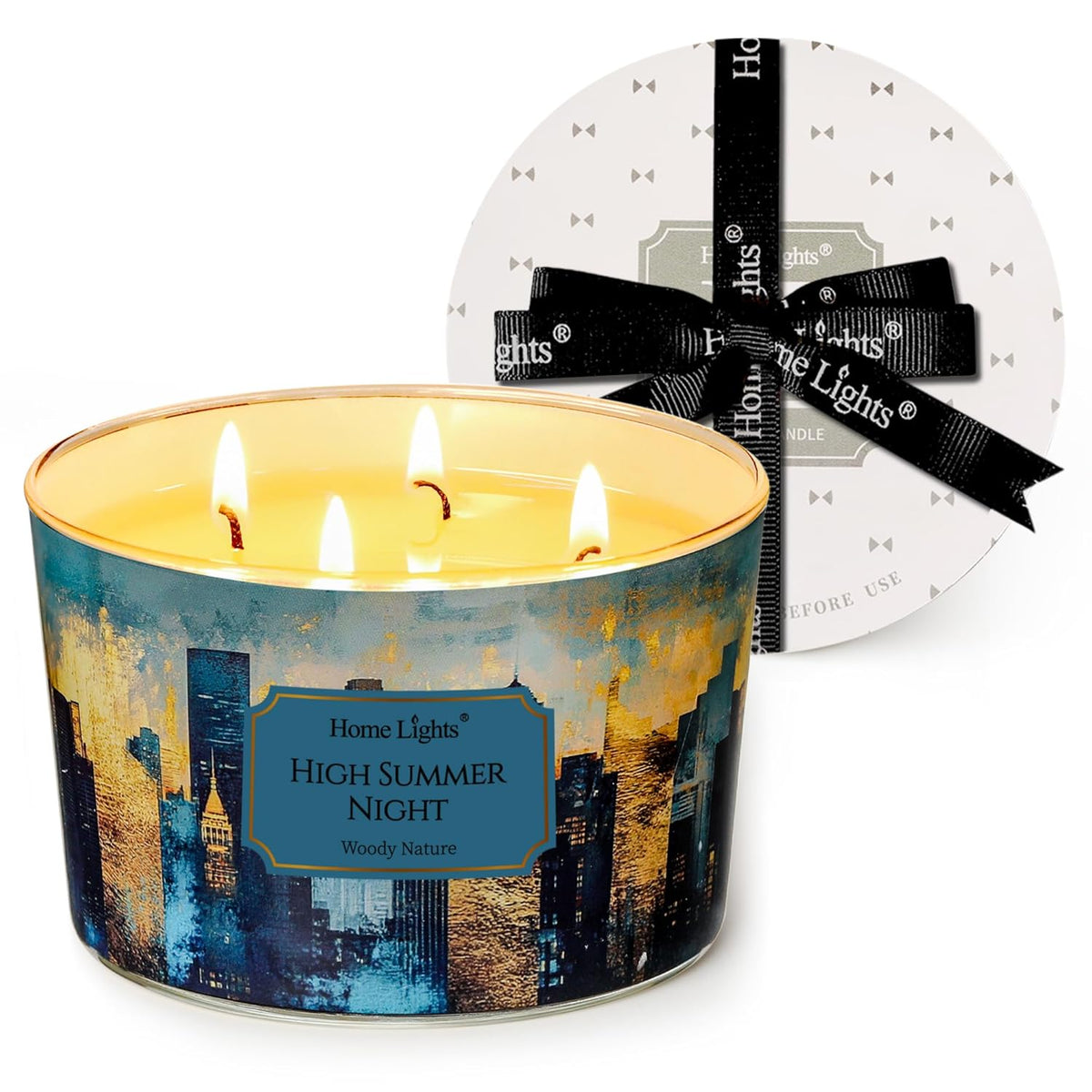 Homelights High Summer Night Scented Candles | 18Oz Soy Candles Industrial Chic 4-Wick Large Candle Jars | Ideal Candle Gifts For Events, Home Decor Stress, Relief & Relaxation
