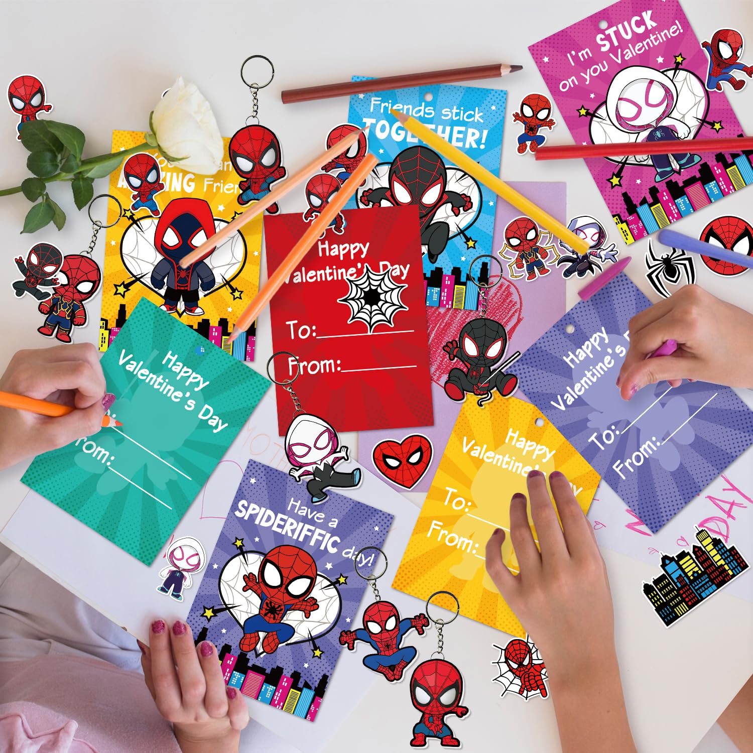 24 Pack Valentines Day Cards For Kids With Keychains And 60Pc Stickers For Valentine'S Classroom Exchange Ideas, Funny Valentine Exchange Cards For Boys Girls Classroom Gifts