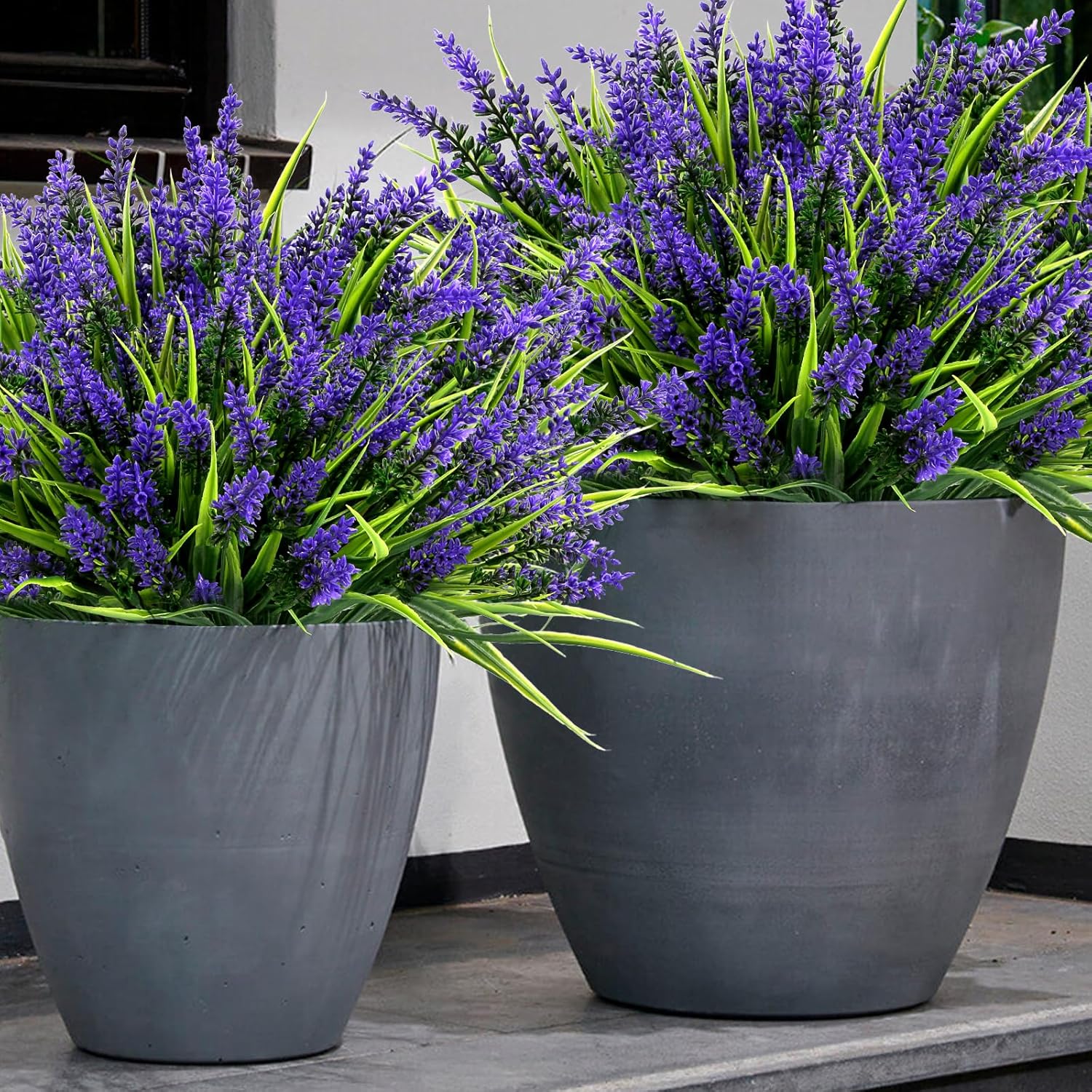 Artificial Plants Flowers Outdoor – 24 Bundles Uv Resistant Faux Lavender Flowers With Monkey Grass For Garden Porch Window Patio Hanging Planter Decor