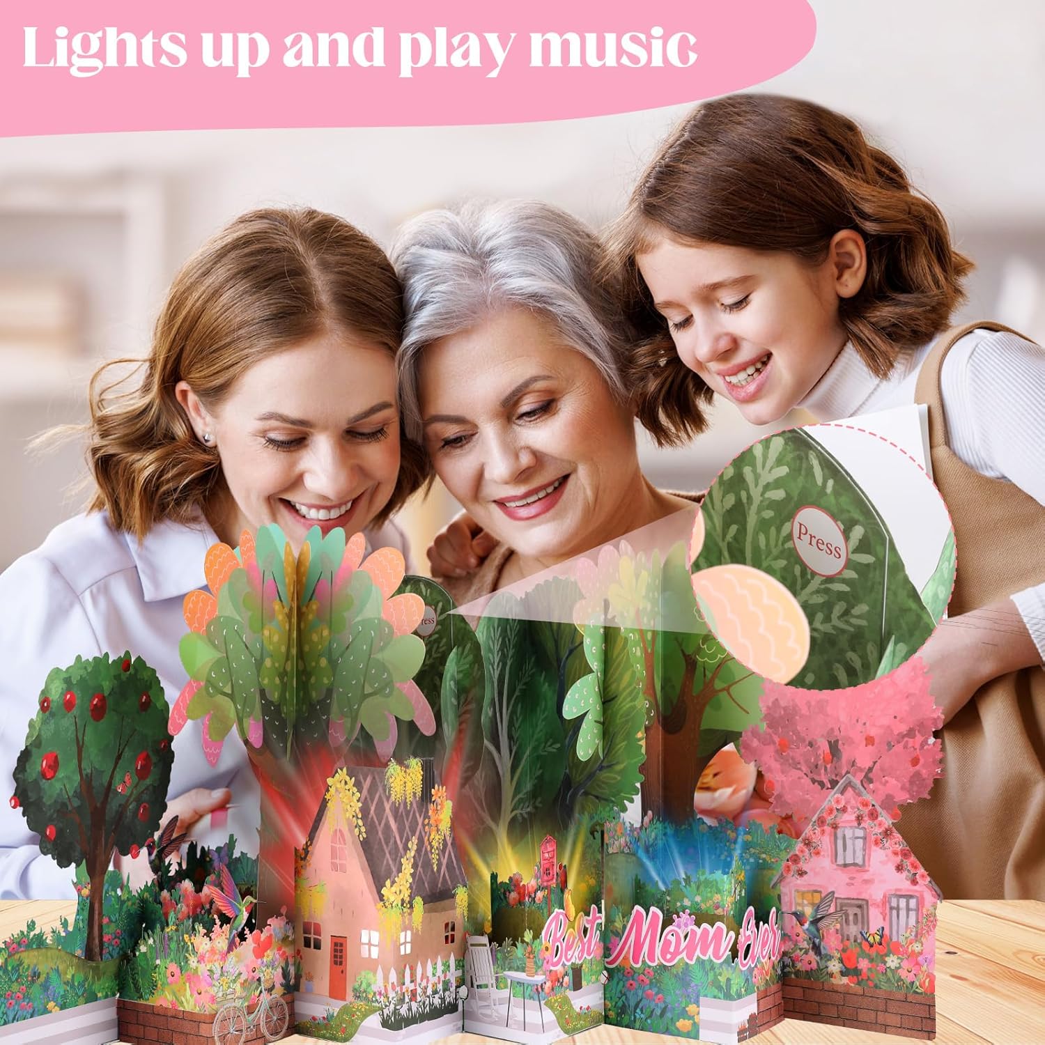 Musical Birthday Card For Mother, 3D Pop Up Greeting Card With Lights, Paper Large Greeting Cards, Birthday Gift For Mum, Grandmother