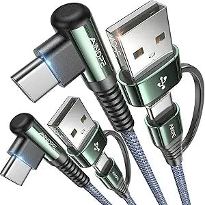 2 Pack 60W Right Angle USB C Fast Charging Cable 6.6FT with USB Adapter