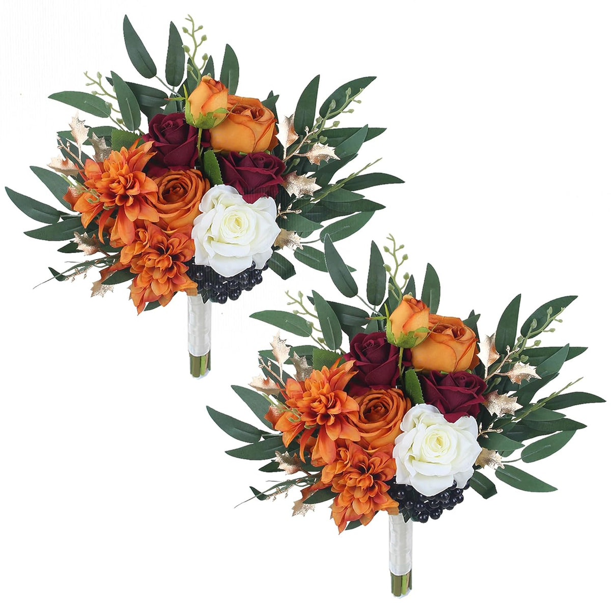 Set Of 2 Fall Wedding Bouquets For Bridesmaids Burnt Orange Bridesmaid Artificial Flowers Terracotta Bouquet Wedding Ceremony Terracotta