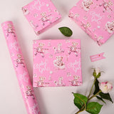 Baby Girl Reversible Wrapping Paper Roll For Kids Girls Women - Pink Bear Airplane And Baby Feet Design For Birthday Present New Baby Shower Decoration Total 28.5Sq.Ft