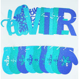 Glitter Hello Winter Banner With Snowflake Signs And Blue Glittery Gloves - Snowflake Garland For Christmas Holiday, Winter Wonderland Birthday, Baby Shower Party Mantle Decorations
