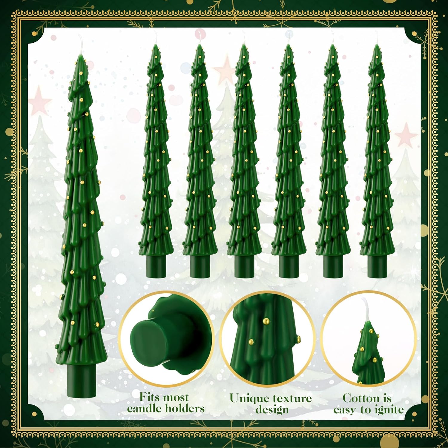 Green Christmas Tree Shaped Taper Candles 10 Inch Unscented Christmas Tree Candles Decorative Aesthetic Xmas Relaxation Gifts For Centerpiece Decorations(6 Pcs,Stylish)