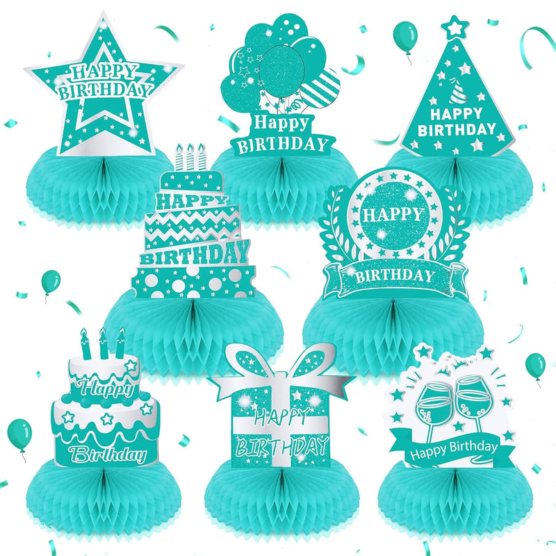 8Pcs Teal Happy Birthday Decorations Table Honeycomb Centerpieces Turq