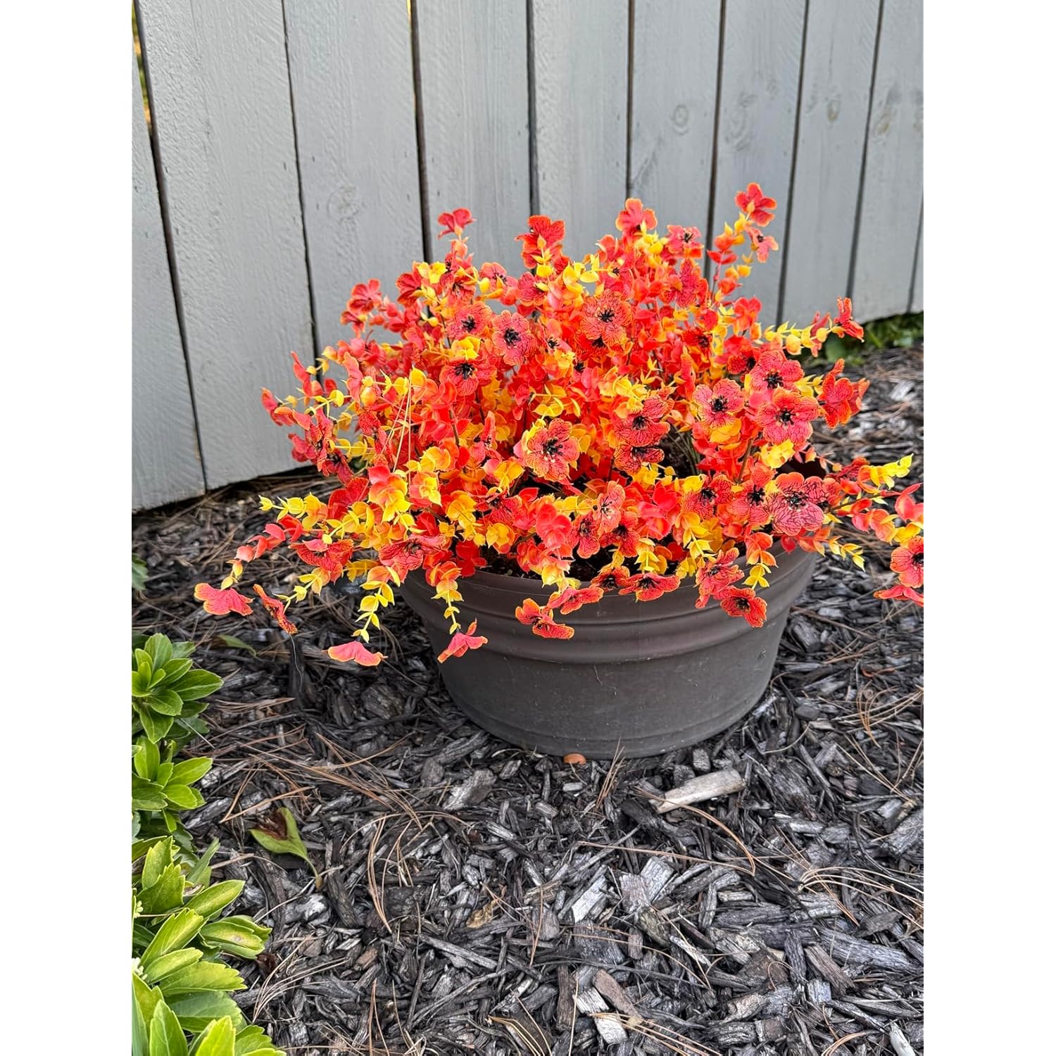 Faux Flower Daisy With Eucalyptus Leaves Fake Plants Greenery Boxwood Outdoor Indoor Garden Home Decoration Porch Patio (F-Orange)