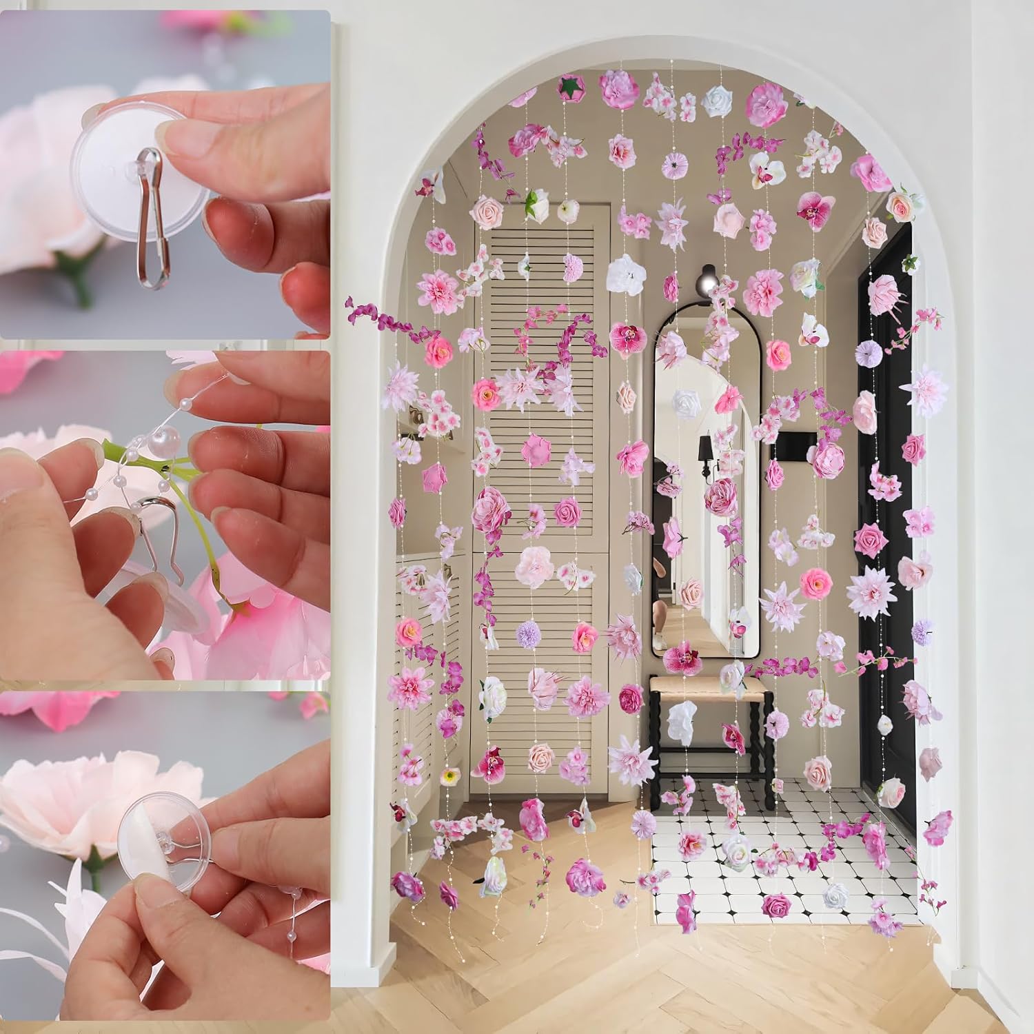 Artificial Hanging Flower Garland 82.6Ft Floral Vines Backdrop Wall For Wedding Party Events Spring Home Garden Decor(Single Piece Is 6.8Ft)-12Pcs Light Pink