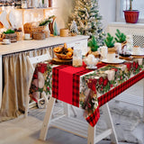 3 Pcs Christmas Tablecloth, 54 X 108 Inch Rectangular Oversize Christmas Ball Tablecloth Set Xmas Ornaments Red Buffalo Plaid Plastic Table Cover For Party Picnic Dinner Kitchen Decor