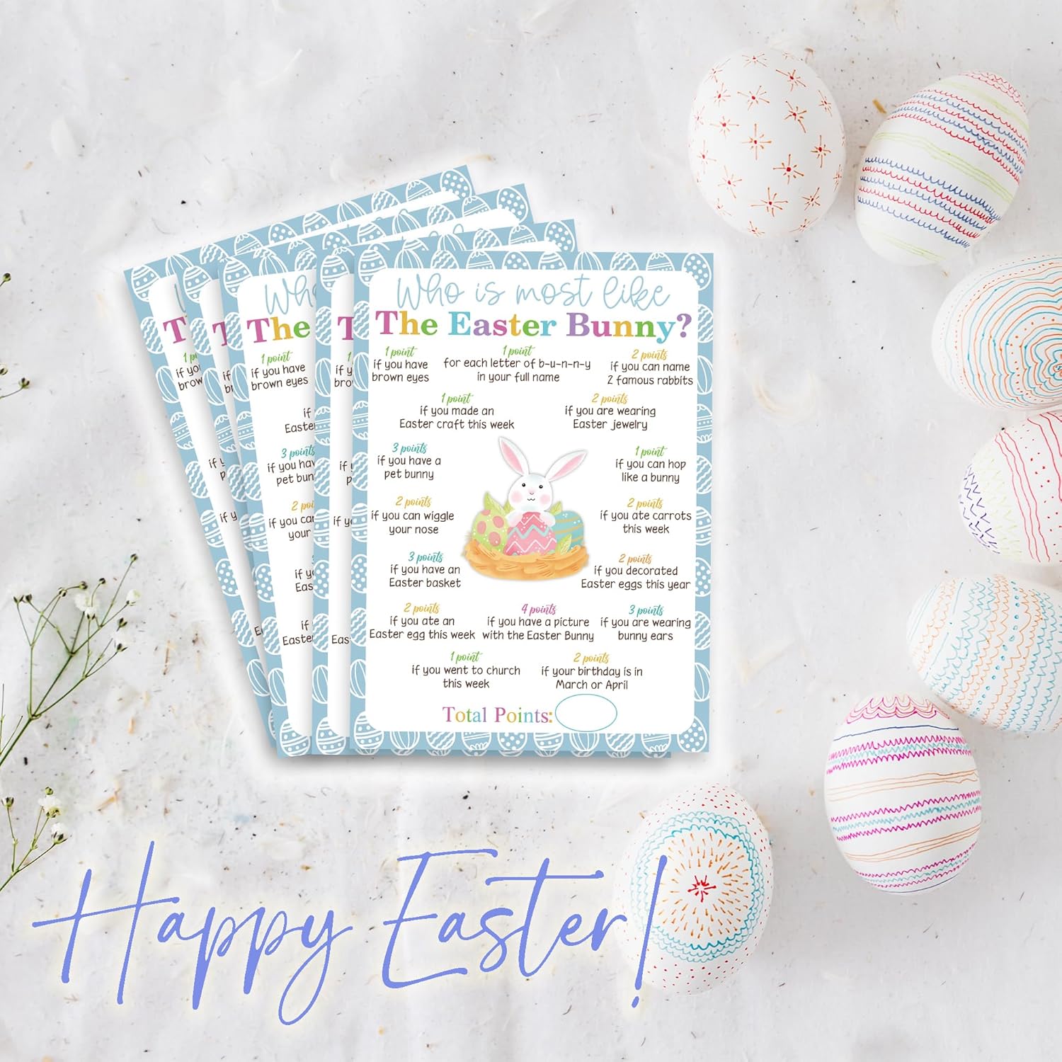 Funny Easter Game Set - 20 Pcs Who Is Most Like The Easter Bunny Double-Sided Fill In Style Game Cards, Friends, Bunny Egg Family Party Game & Activities (Bunny2) -A03