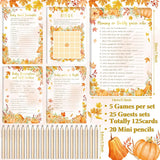 145Pcs Fall Pumpkin Baby Shower Games 5 Set Game Activity Cards With 20 Pencils For Boy Girl, Description And Wishes, Baby Price, Word Scramble Game Pumpkin Decor