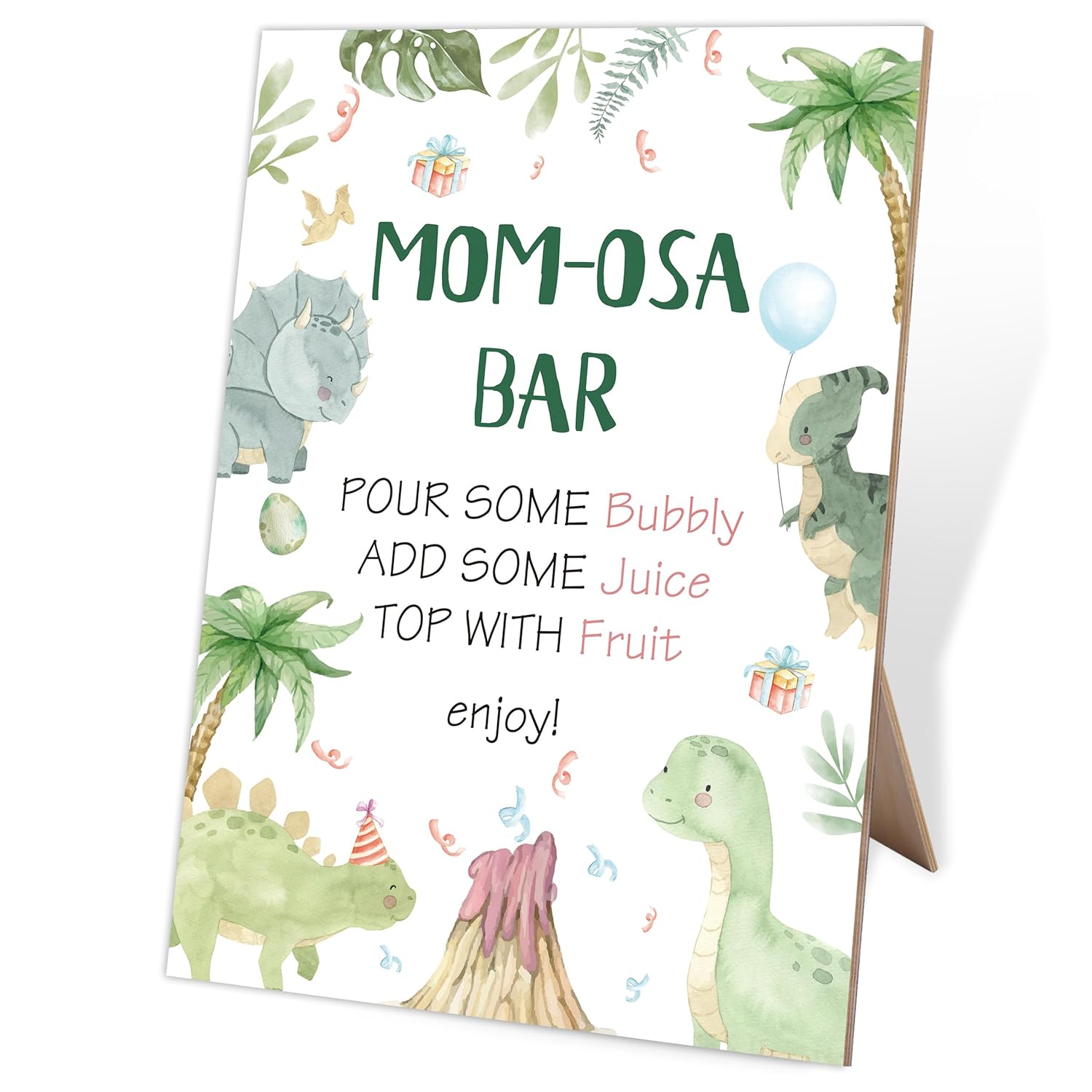 Mom-Osa Bar Sign,Wooden Sign With Stand,Dinosaur Mom-Osa Bar Decorations,Neutral Baby Shower Decorations,Baby Shower Decorations,Baby Shower Sign,Party Favors Supplies,17