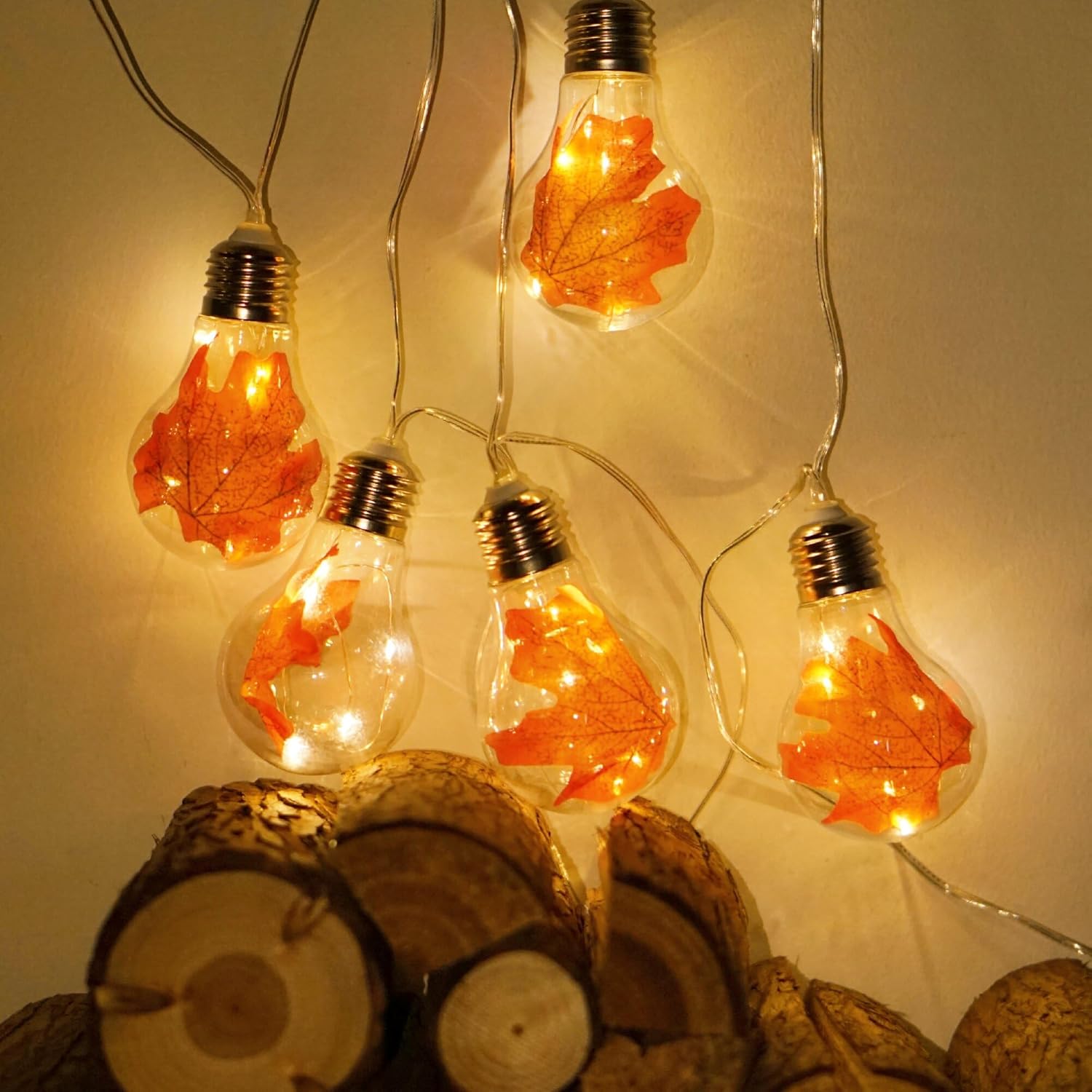 Fairy Bulb Lights With Leaf Globe Twinkle String Lights Battery Operated 13 Ft 10 Led For Wedding Thanksgiving Harvest H