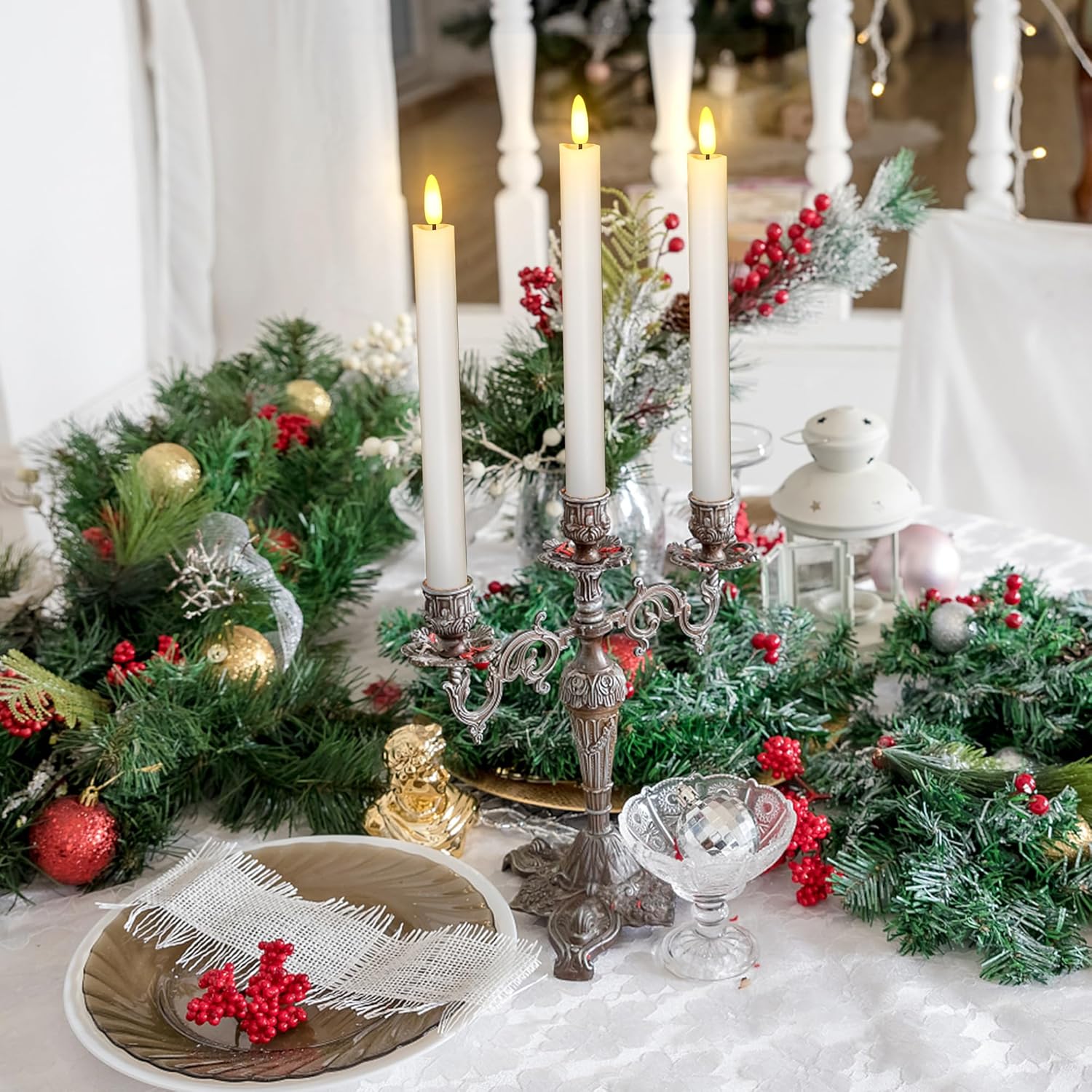 Flameless Taper Candles With Remote, 500H Battery Operated Tapers Candle, Led Flickering Flameless Candlesticks Classic Tall Taper Candles For Christmas Home, Wedding, Party, 9.8 Inches (White)