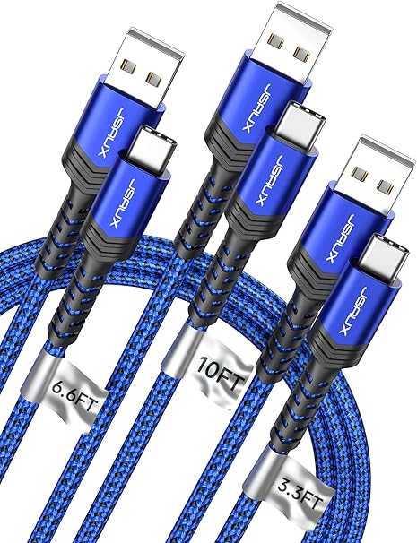 3 Pack USB A to USB C Fast Charging Cable Set 10FT 6.6FT 3.3FT for iPhone 17 16 Samsung Galaxy S23 S22 Blue