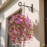 Artificial Hanging Flowers With Basket For Spring Outdoor Decoration 3 Bunches Of Silk Daisy Flower Uv Resistant For Garden Porch Patio Balcony Yard Decor (Purple Red)