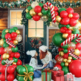 Christmas Balloon Garland Arch Kit Red Green Metallic Gold Balloons Gold Confetti With Crutch Foil Balloon Long Twisting Balloons Xmas Party New Year Decorations Set