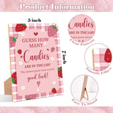 Strawberry Guess How Many Candies Are In The Jar Game, Pack Of 1 Wooden Tabletop Sign With Stand And 50 Guessing Cards, Berry Baby Shower Game, Gender Reveal Party Decorations - Wv16